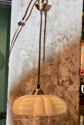 Art Deco Beige Opaline Pendant Lamp, 1920s-ROJ-857126