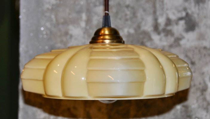 Art Deco Beige Opaline Pendant Lamp, 1920s-ROJ-857126