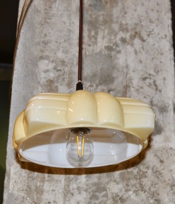 Art Deco Beige Opaline Pendant Lamp, 1920s-ROJ-857126