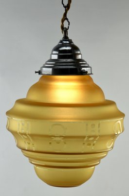 Art Deco Belgian Ceiling Lamp with Glass Shade, 1930s-MJY-1150430