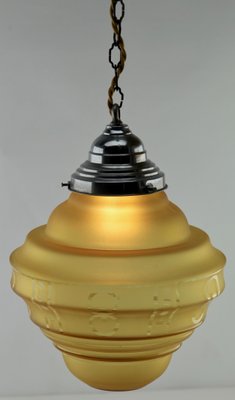 Art Deco Belgian Ceiling Lamp with Glass Shade, 1930s-MJY-1150430