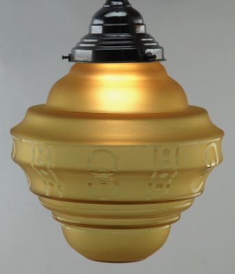 Art Deco Belgian Ceiling Lamp with Glass Shade, 1930s-MJY-1150430