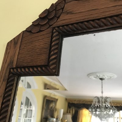 Art Deco Bevelled Crystal Mirror with Wooden Oak Frame, 1920s-WQQ-1306236