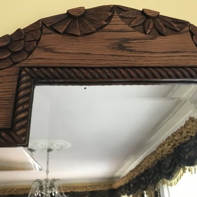 Art Deco Bevelled Crystal Mirror with Wooden Oak Frame, 1920s-WQQ-1306236