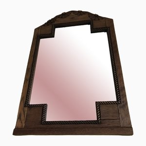 Art Deco Bevelled Crystal Mirror with Wooden Oak Frame, 1920s-WQQ-1306236