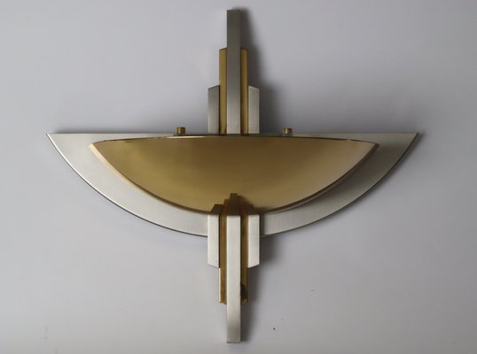 Art Deco Bicolor Wall Lamp in Brass and Chrome, 1980s-ESB-1814641