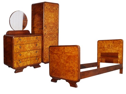 Art Deco Birch and Walnut Burl Bedroom Set by Osvaldo Borsani, 1930s, Set of 4-NJV-749325