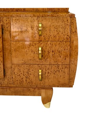 Art Deco Birch Burl Wood Curved Hand Polished Sideboard with Brass Fittings, 1930s-CXC-1368778