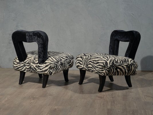 Art Deco Black and White Velvet French Armchairs, 1920s, Set of 2-UH-875582