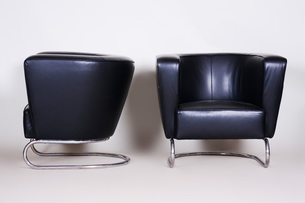 Art Deco Black Armchairs in Leather by Jindrich Halabala for Up Závody, 1930s, Set of 2-WHY-1768669