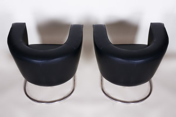 Art Deco Black Armchairs in Leather by Jindrich Halabala for Up Závody, 1930s, Set of 2-WHY-1768669