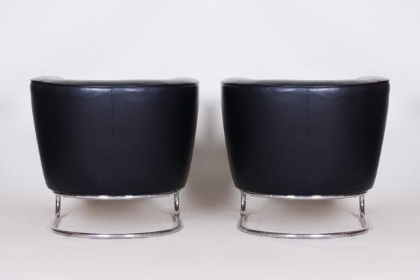 Art Deco Black Armchairs in Leather by Jindrich Halabala for Up Závody, 1930s, Set of 2-WHY-1768669