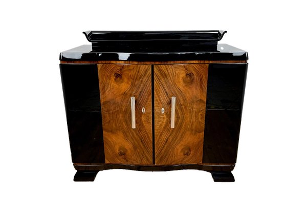 Art Deco Black High Gloss & Walnut Chest of Drawers, Germany, 1930-VMP-1176959