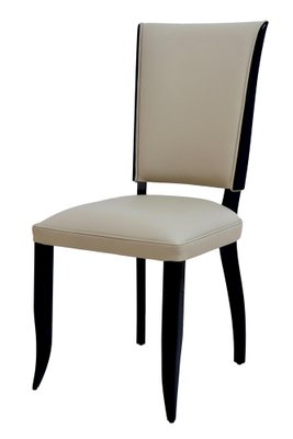 Art Deco Black Lacquer and Beige Leather Dining Room Chairs, 1930s, Set of 6-CXC-1401520