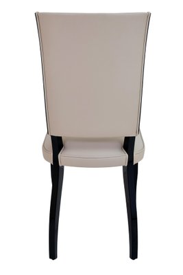 Art Deco Black Lacquer and Beige Leather Dining Room Chairs, 1930s, Set of 6-CXC-1401520