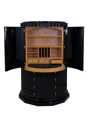 Art Deco Black Lacquer Half Moon Office Secretary, 1950s-CXC-1395365