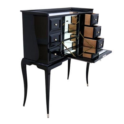 Art Deco Black Lacquer Secretaire with Etched Mirror-CXC-1752731