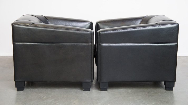 Art Deco Black Sheep Leather Armchairs, Set of 2-HPP-2036605