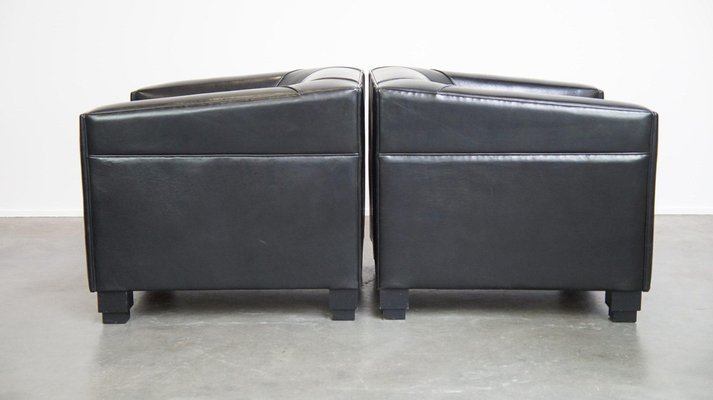 Art Deco Black Sheep Leather Armchairs, Set of 2-HPP-2036605