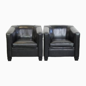 Art Deco Black Sheep Leather Armchairs, Set of 2-HPP-2036605