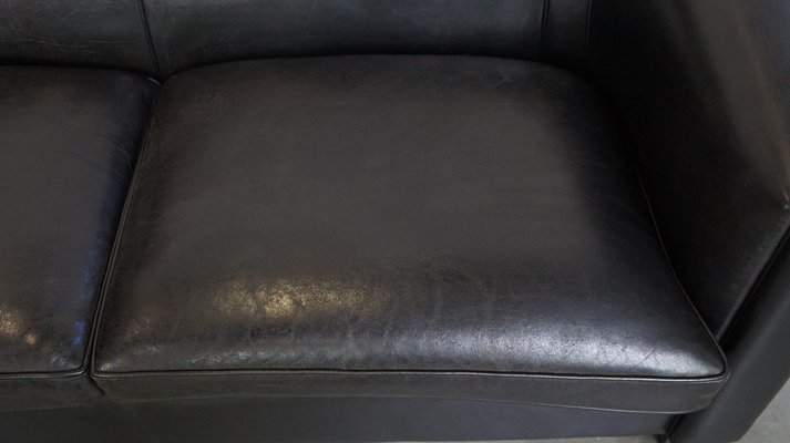 Art Deco Black Sheep Leather Sofa-HPP-2036606