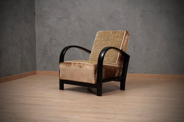 Art Deco Black Shellac & Brown Velvet Italian Armchairs, 1940, Set of 2-UH-1215602