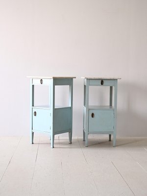 Art Deco Blue Bedside Tables with Drawers, 1930s, Set of 2-QWP-1816630