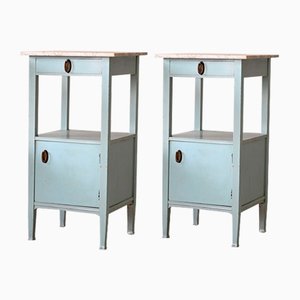 Art Deco Blue Bedside Tables with Drawers, 1930s, Set of 2-QWP-1816630