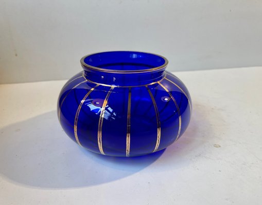 Art Deco Blue Bowl with Gold Enamel Stripes, 1930s-LCR-1058071