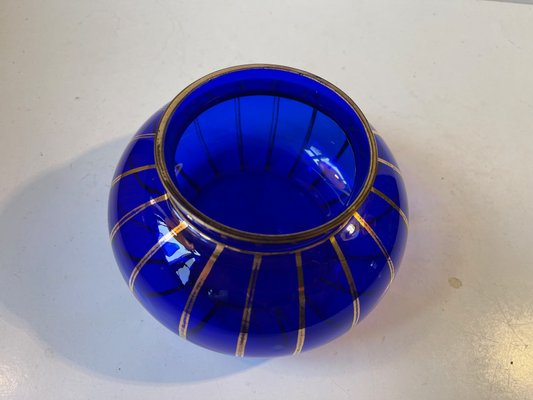 Art Deco Blue Bowl with Gold Enamel Stripes, 1930s-LCR-1058071