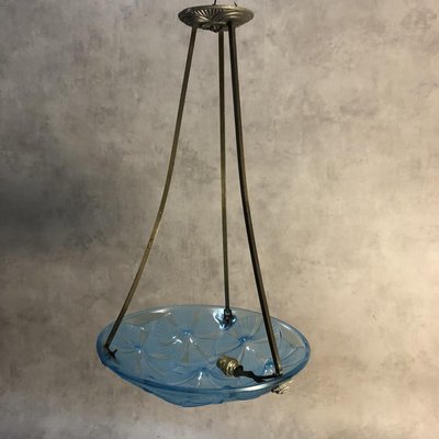 Art Deco Blue Chandelier by Degué, 1930s-SDV-646920