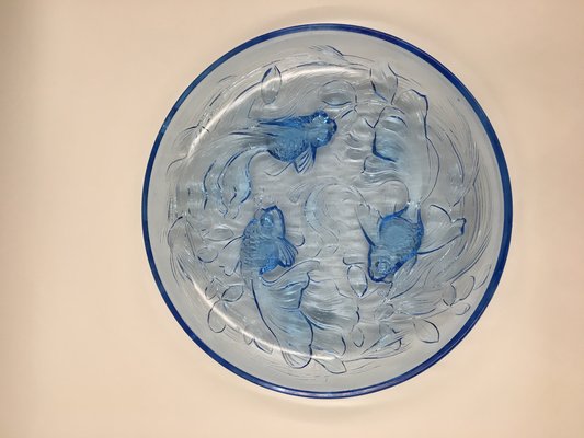 Art Deco Blue Glass Bowl with Goldfishes by Verlys, France, 1930s-SAK-1797208