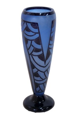 Art Deco Blue Water Vase with Pattern by Schneider, French, 1920s-CXC-1453930