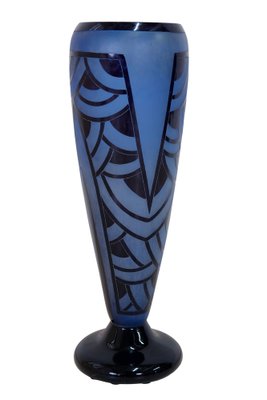 Art Deco Blue Water Vase with Pattern by Schneider, French, 1920s-CXC-1453930