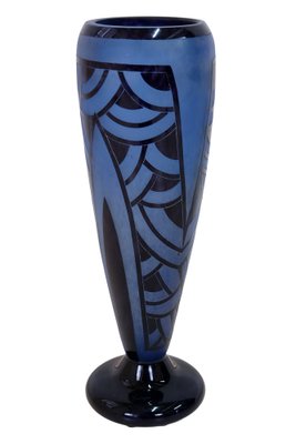 Art Deco Blue Water Vase with Pattern by Schneider, French, 1920s-CXC-1453930