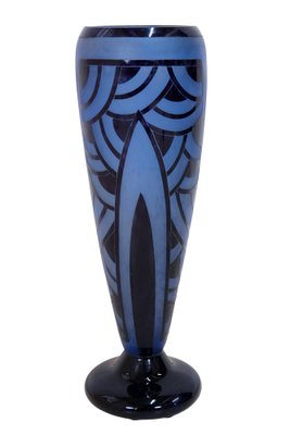 Art Deco Blue Water Vase with Pattern by Schneider, French, 1920s-CXC-1453930