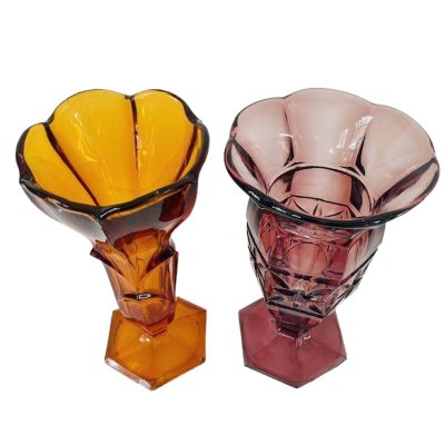 Art Deco Bohemian Purple and Amber Vases in Pressed Glass, 1930s, Set of 2-BMU-1814110