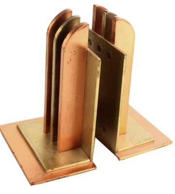 Art Deco Bookends in Copper and Brass by Walter Von Nessen for Chase, 1930s, Set of 2-GUT-2017215