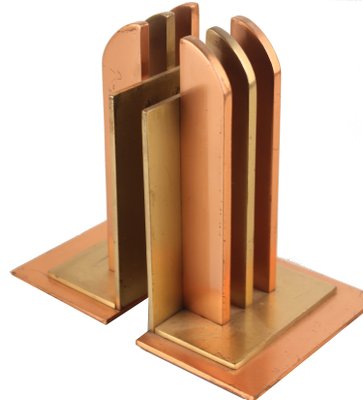 Art Deco Bookends in Copper and Brass by Walter Von Nessen for Chase, 1930s, Set of 2-GUT-2017215