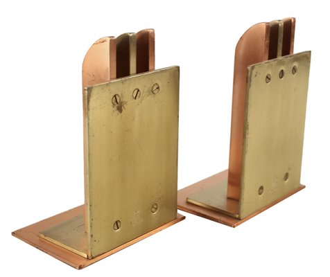 Art Deco Bookends in Copper and Brass by Walter Von Nessen for Chase, 1930s, Set of 2-GUT-2017215