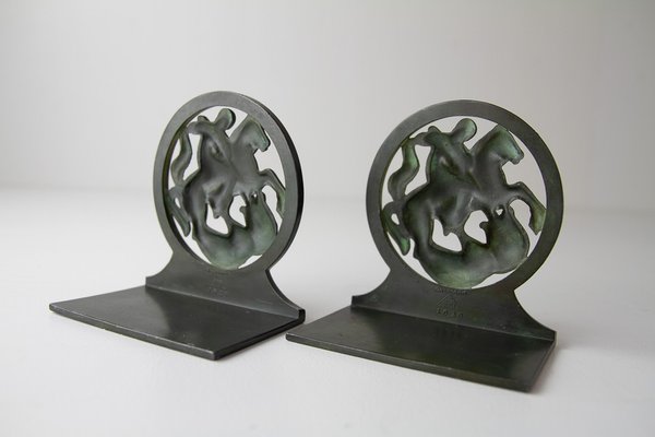 Art Deco Bookends in Disko Metal by Just Andersen, 1930s, Set of 2-WIX-1752425