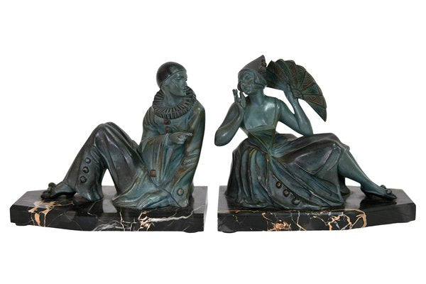 Art Deco Bookends on Marble Bases, 1920s, Set of 2-CXC-1755087