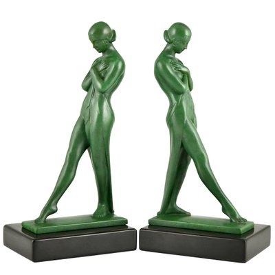 Art Deco Bookends with Standing Nudes by Fayral for Max Le Verrier, 1930s, Set of 2-KTN-1758111