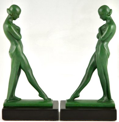 Art Deco Bookends with Standing Nudes by Fayral for Max Le Verrier, 1930s, Set of 2-KTN-1758111