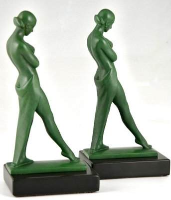 Art Deco Bookends with Standing Nudes by Fayral for Max Le Verrier, 1930s, Set of 2-KTN-1758111