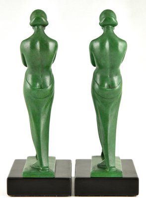 Art Deco Bookends with Standing Nudes by Fayral for Max Le Verrier, 1930s, Set of 2-KTN-1758111