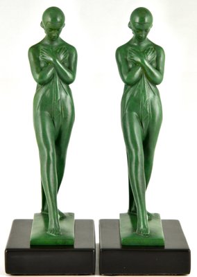 Art Deco Bookends with Standing Nudes by Fayral for Max Le Verrier, 1930s, Set of 2-KTN-1758111