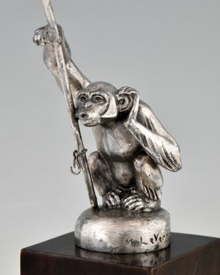 Art Deco Boubou Porte Drapeau Monkey Car Mascot with Flag Pole by Max Le Verrier, 1920s-KTN-1360224