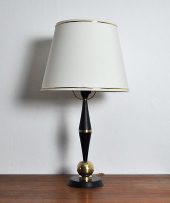 Art Deco Brass and Black Painted Wood Table Lamp, 1930s-HPQ-1259723