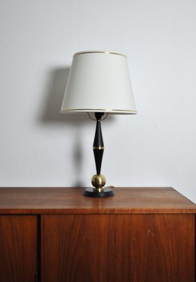 Art Deco Brass and Black Painted Wood Table Lamp, 1930s-HPQ-1259723